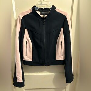 NWY BCBG MAXAZRIA Hugo cropped moto jacket‎ color blocked pink black medium